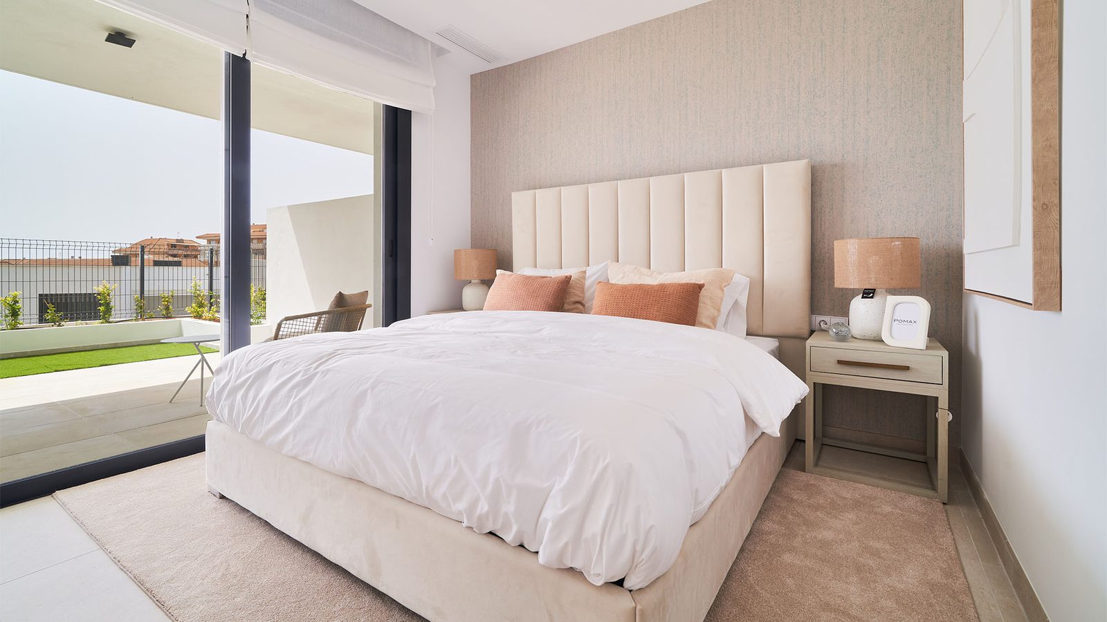 A stylish bedroom with sea views in a 3-bedroom apartment in Fuengirola - The Estates