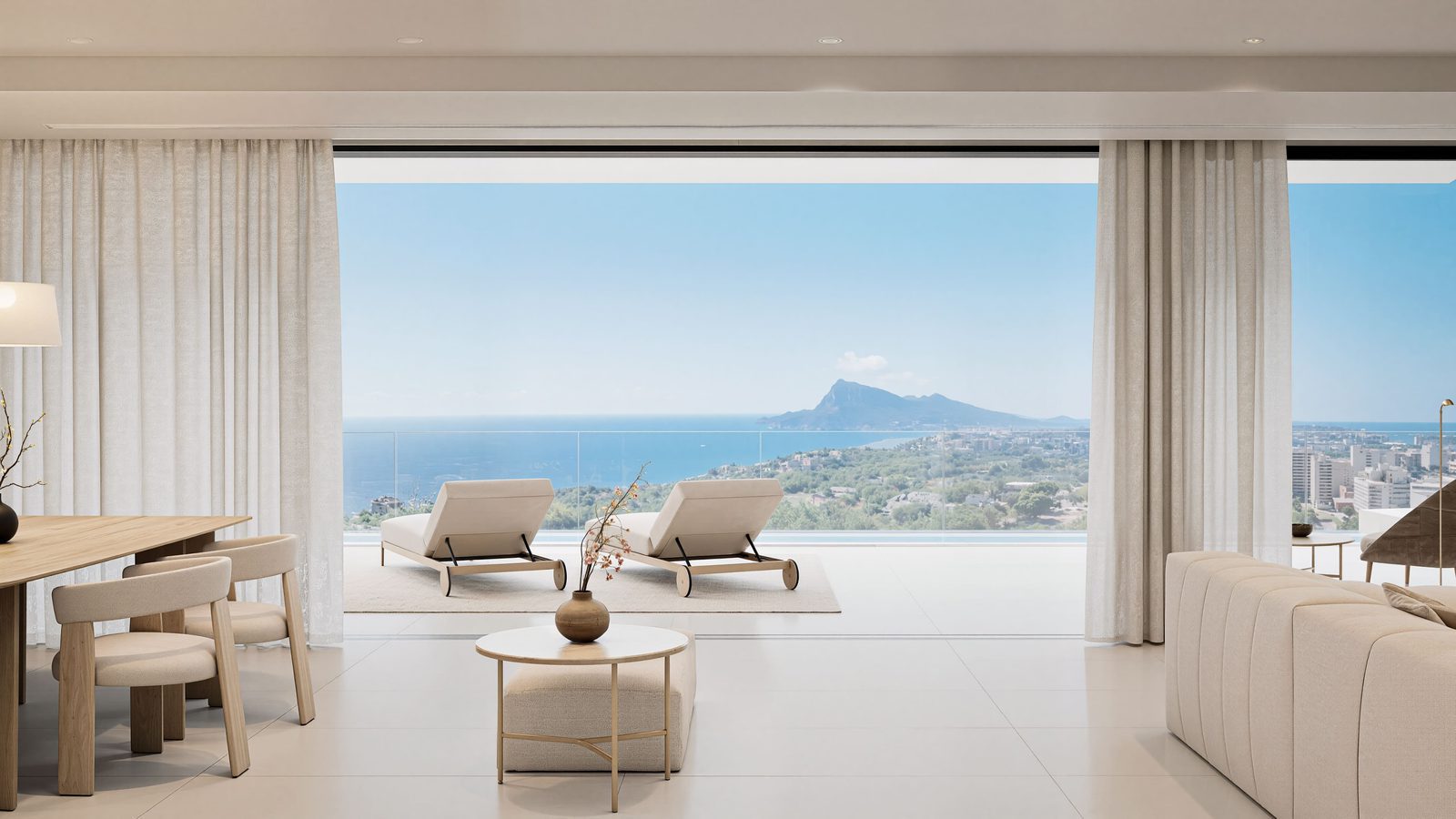Stylish living room with stunning sea and golf views from a 5-bedroom villa in Altea - The Estates