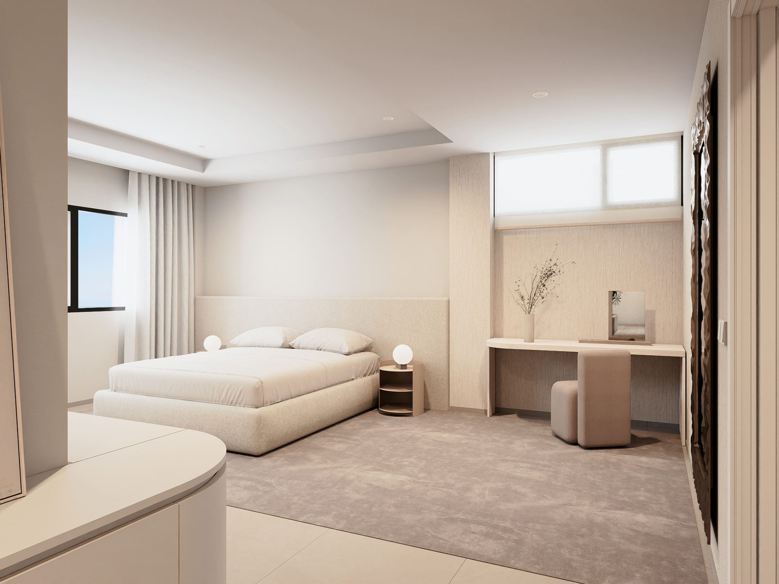 A bright, modern bedroom with a large bed and stylish furnishings in a 5-bedroom villa in Altea - The Estates