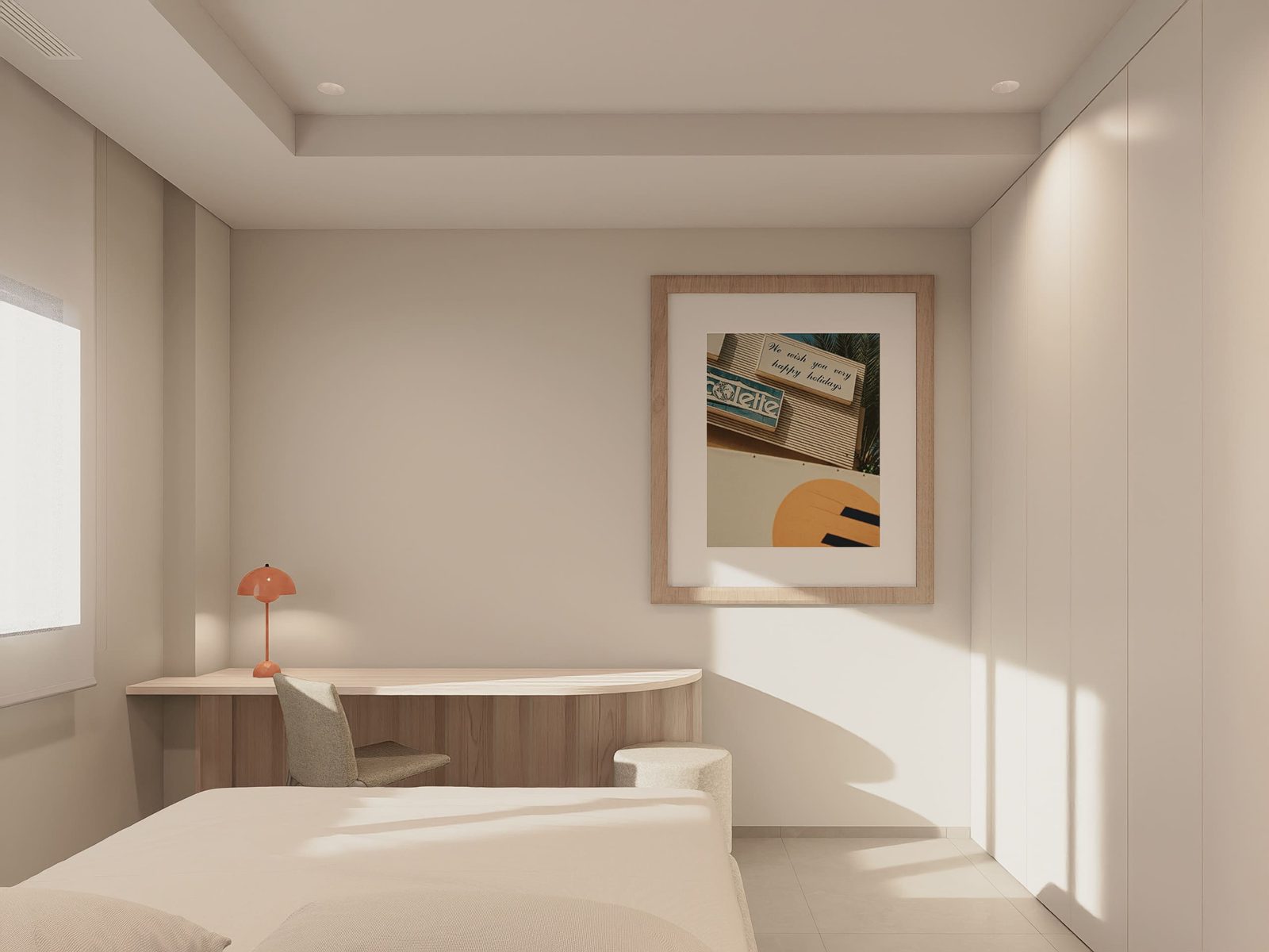 A bright bedroom with a desk and artwork in a 5-bedroom villa in Altea - The Estates