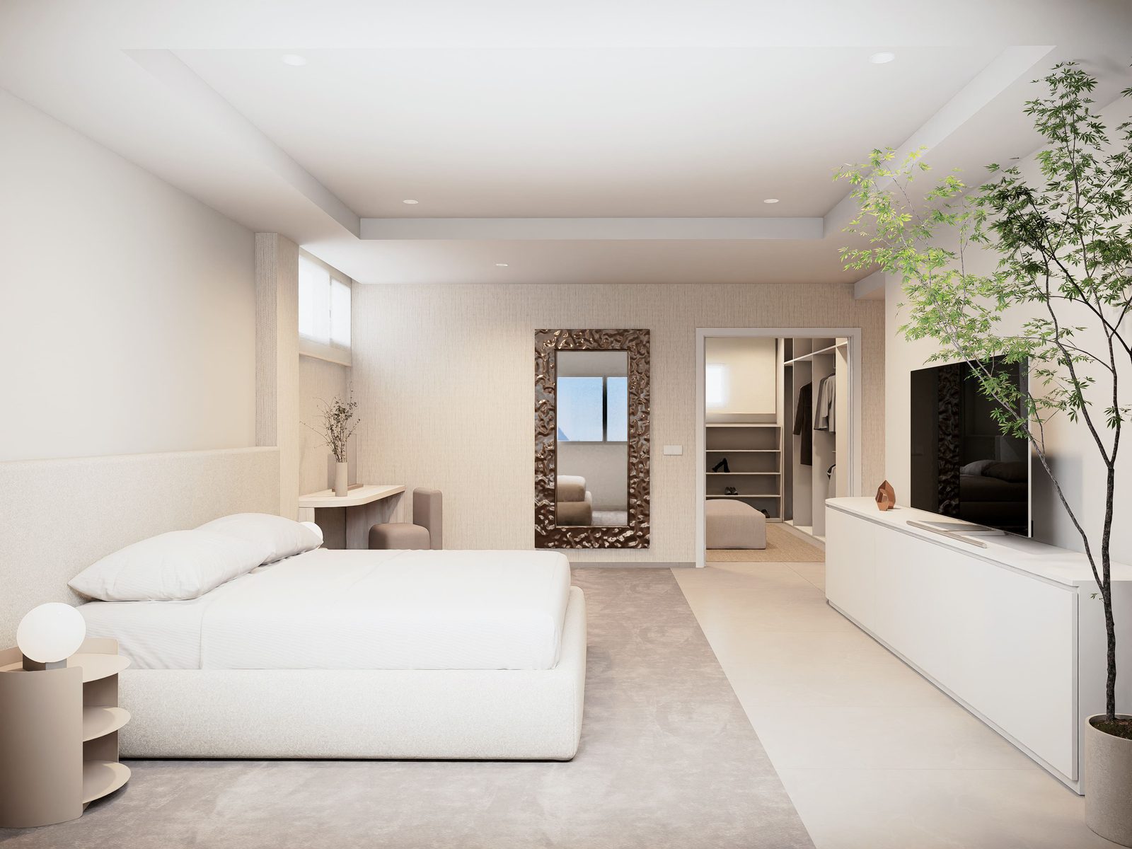 A bright and modern bedroom with a large bed and walk-in closet in a 5-bedroom villa in Altea - The Estates