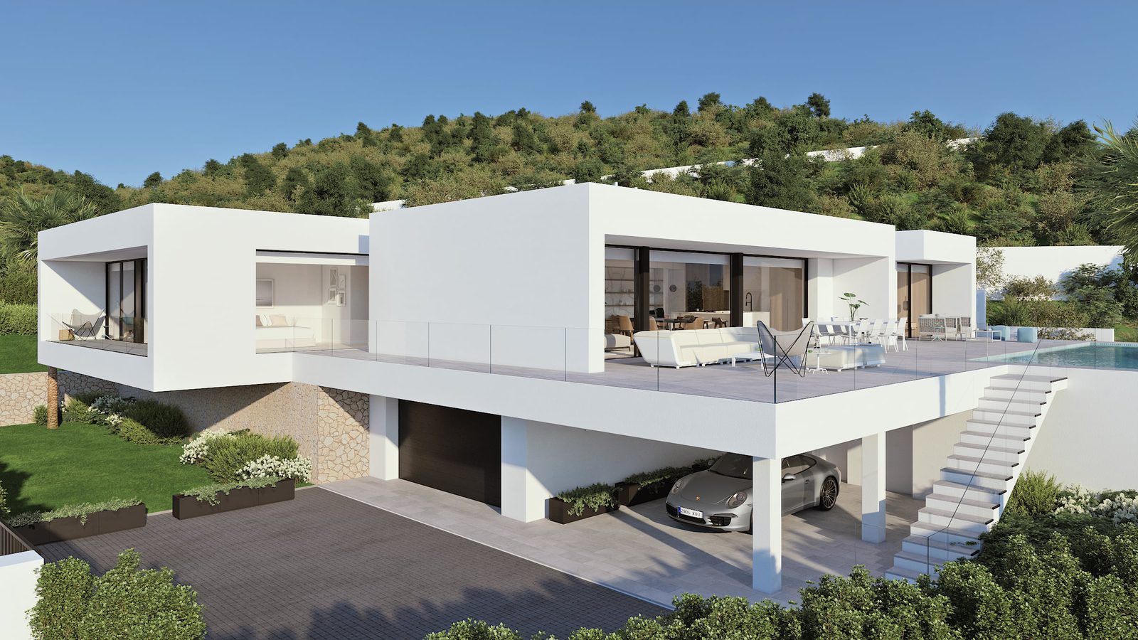 Modern exterior of a 4-bedroom villa with sea views in Benitachell - The Estates
