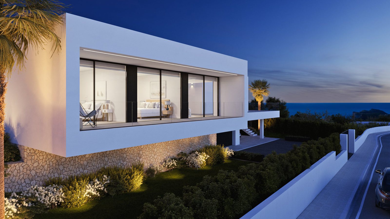 Exterior view of a modern 4-bedroom villa with sea views in Benitachell - The Estates