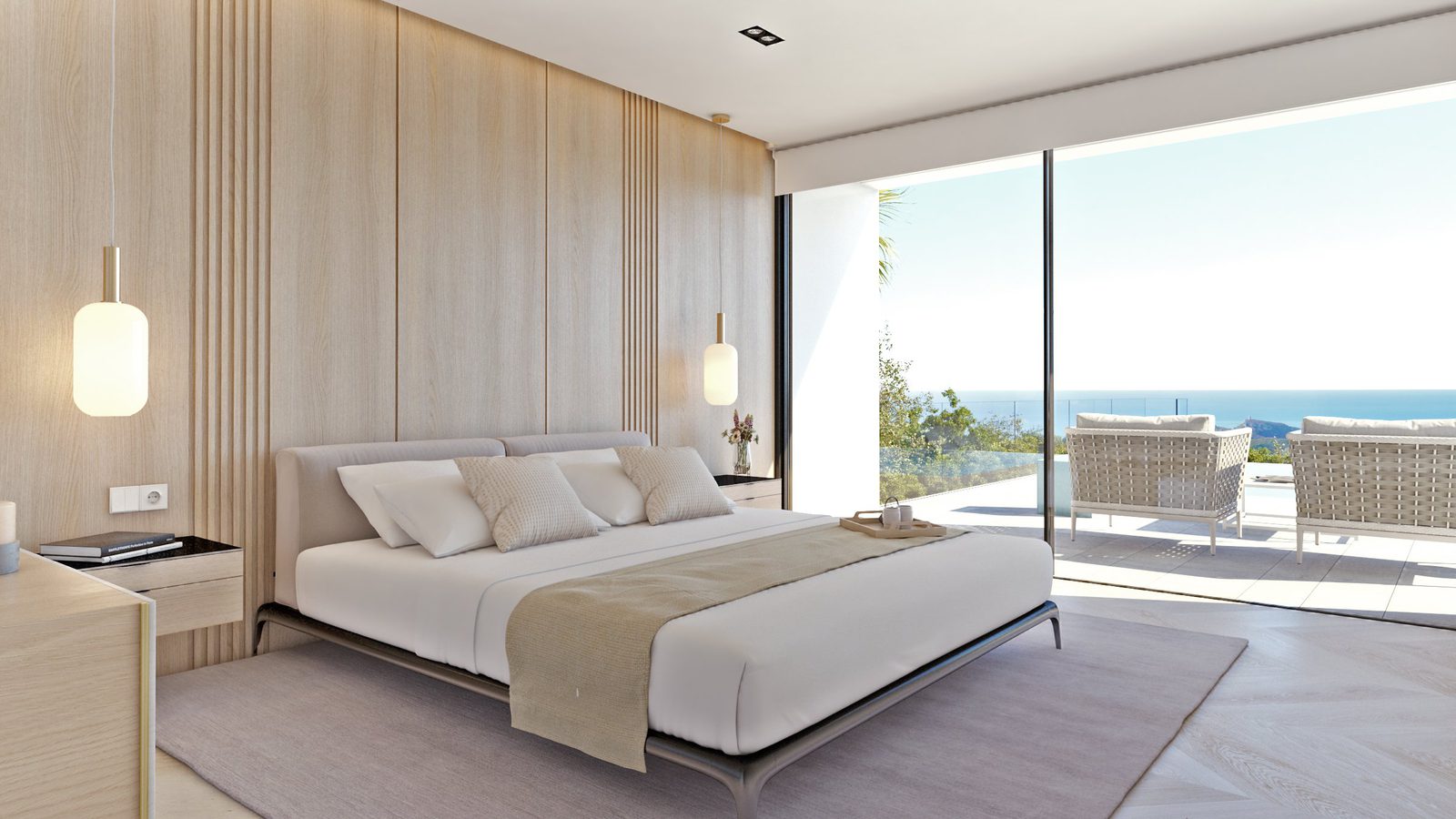 A bright bedroom with sea views in a 4-bedroom villa in Benitachell - The Estates