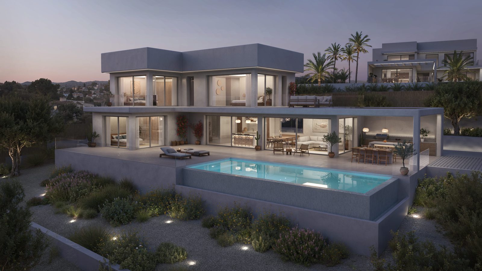 Modern villa exterior with pool