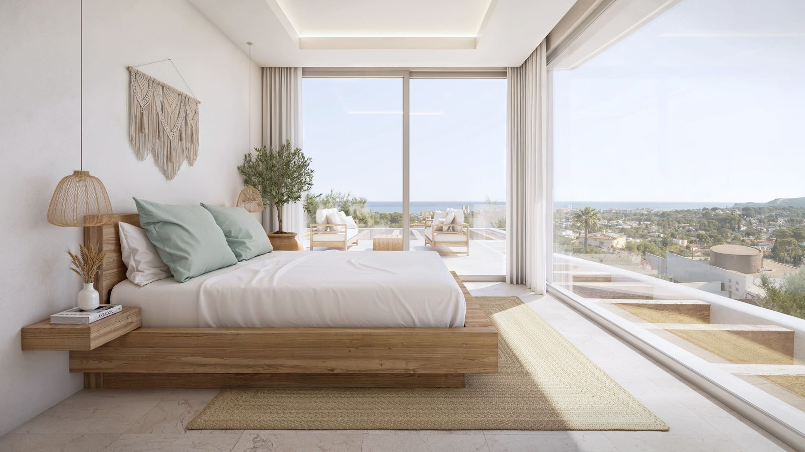 Sea-view bedroom with floor-to-ceiling windows in a 4-bedroom villa in Jávea - The Estates