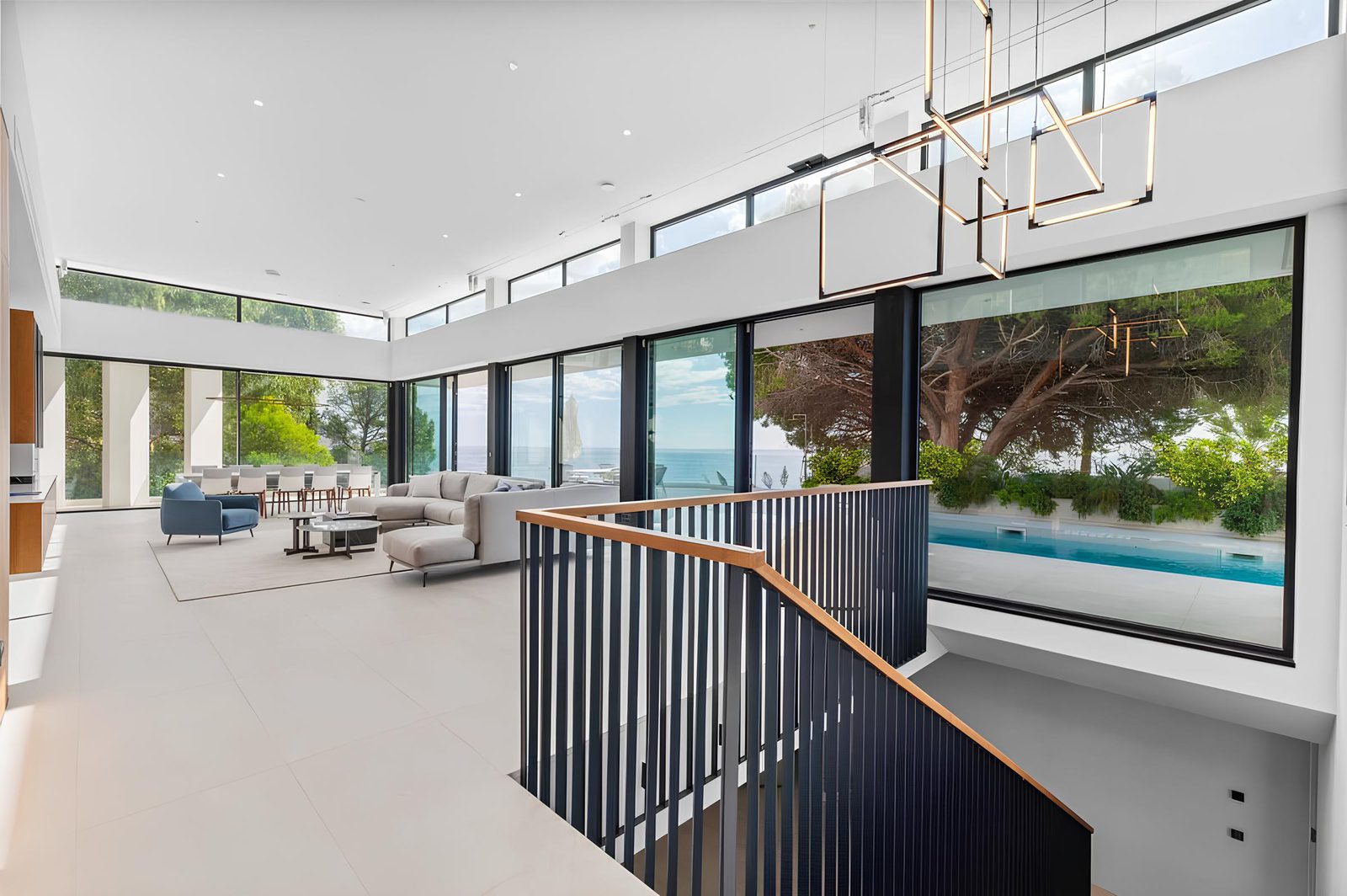 Stylish living room with sea views inside a 7-bedroom villa in Altea - The Estates