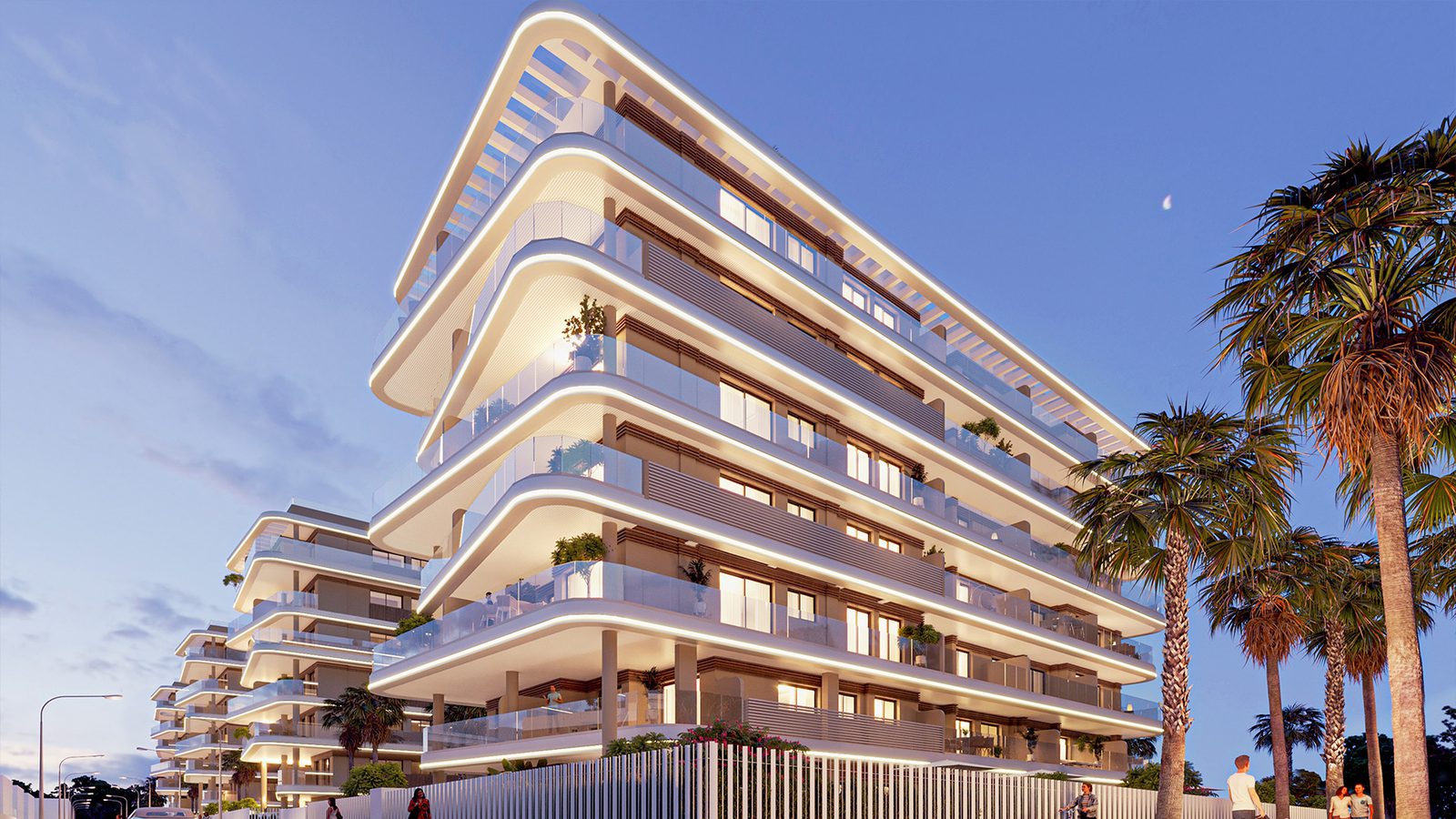 Exterior view of a modern apartment building in El Puig - The Estates