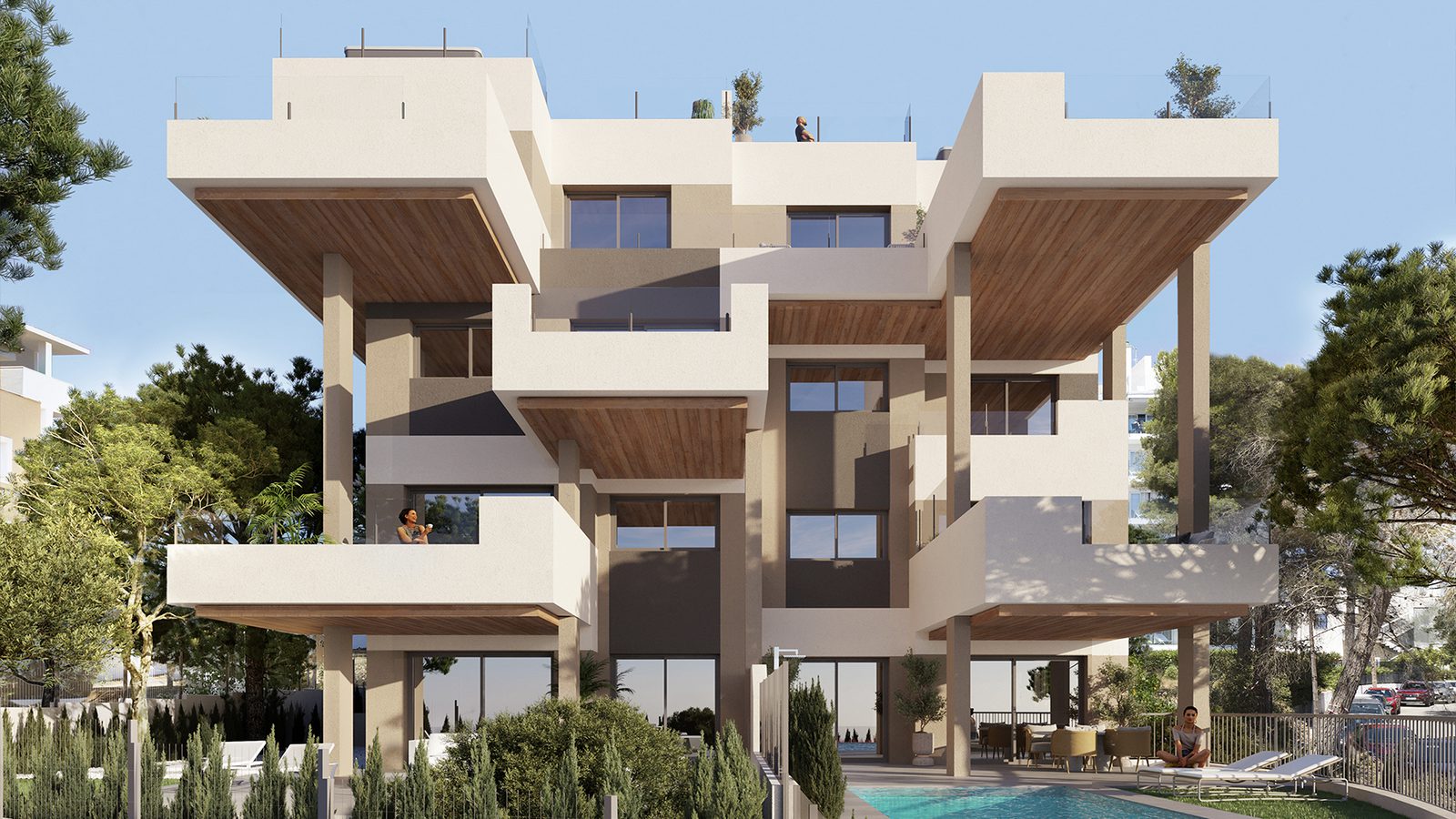 Exterior view of a modern 2-bedroom apartment in Capdepera - The Estates