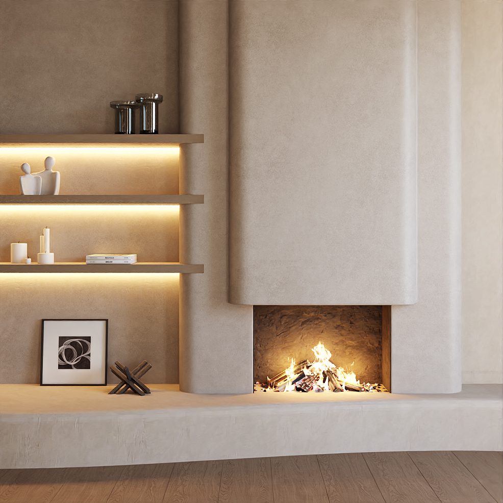 A modern fireplace and shelving in a 4-bedroom villa in Altea - The Estates