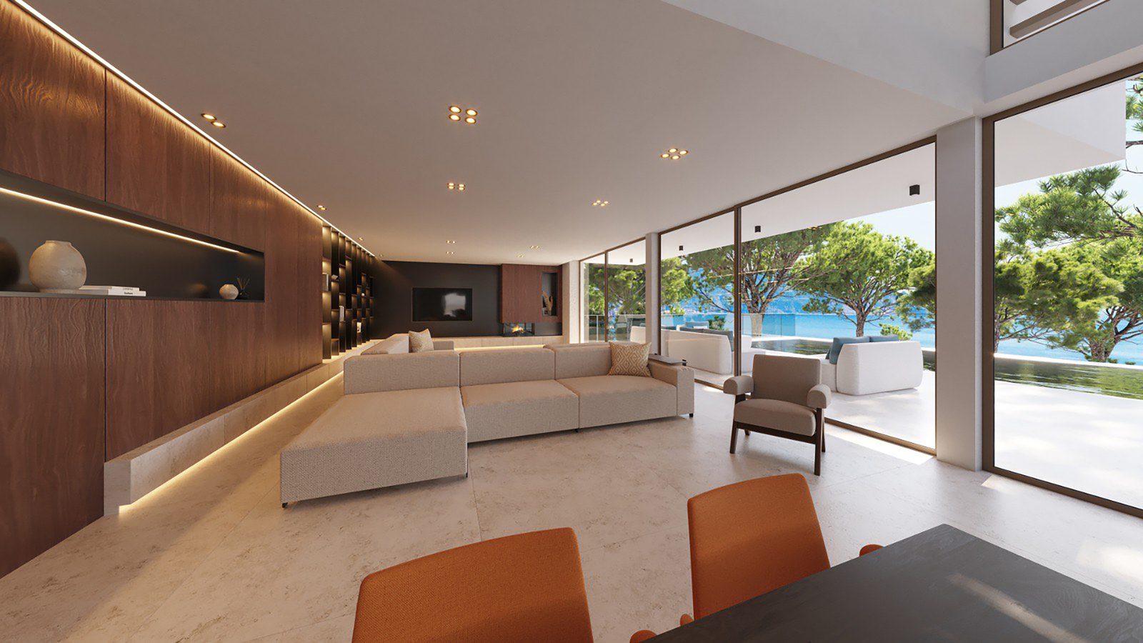 Stylish living room with sea views of a 5-bedroom villa in Benitachell - The Estates
