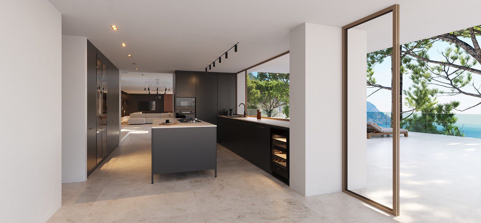 Modern kitchen with sea views inside a 5-bedroom villa in Benitachell - The Estates