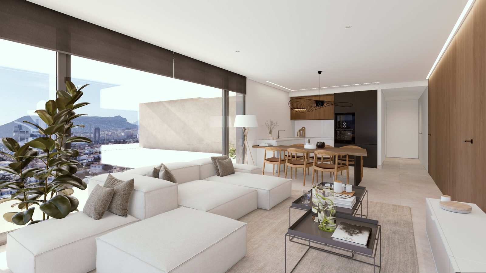 Stylish living and dining area with sea views in a 3-bedroom apartment in Calpe - The Estates