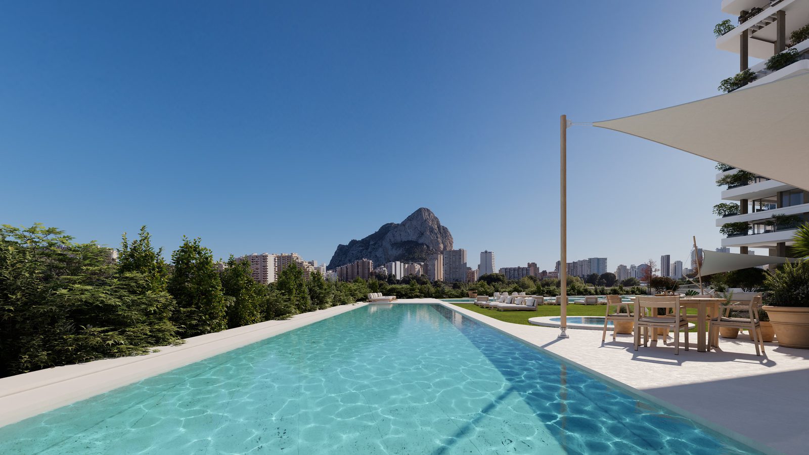 Stunning sea views from a 3-bedroom apartment in Calpe, featuring a beautiful pool area - The Estates