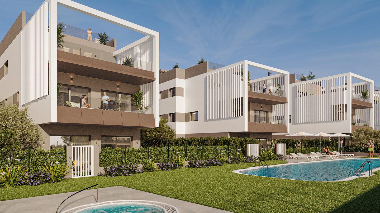 Modern duplex exterior with a pool and garden in Colonia de Sant Jordi - The Estates