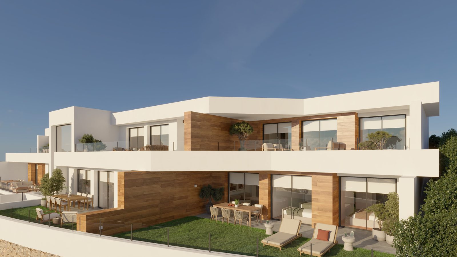 Exterior view of a modern 3-bedroom apartment in Benitachell - The Estates