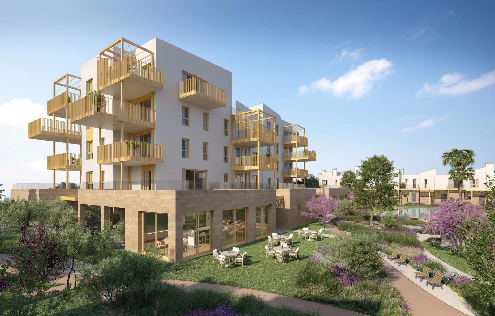 Exterior view of a 3-bedroom townhouse with a garden in El Verger - The Estates
