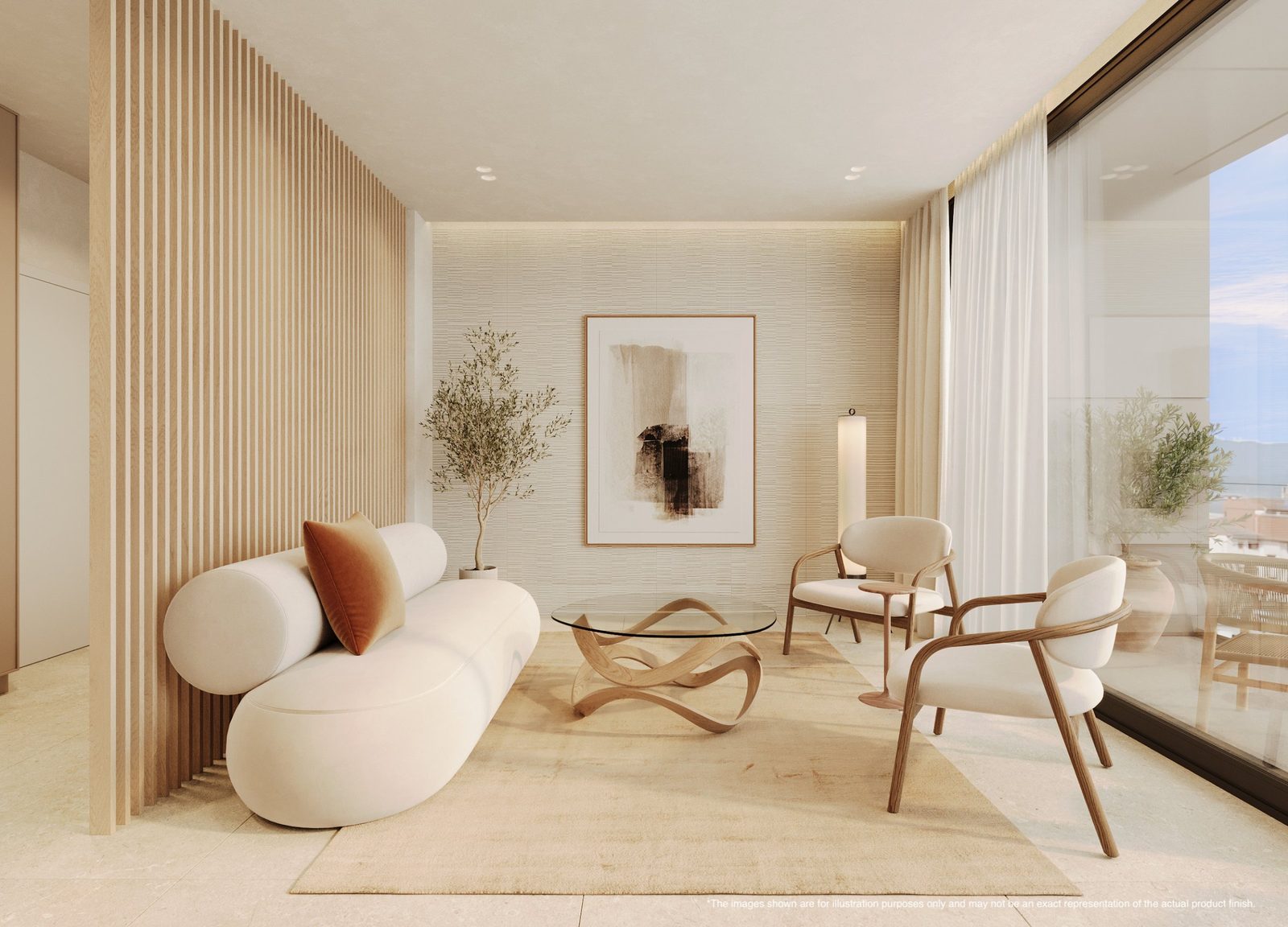 Contemporary living room with marina views in a 2-bedroom apartment in Portixol - The Estates