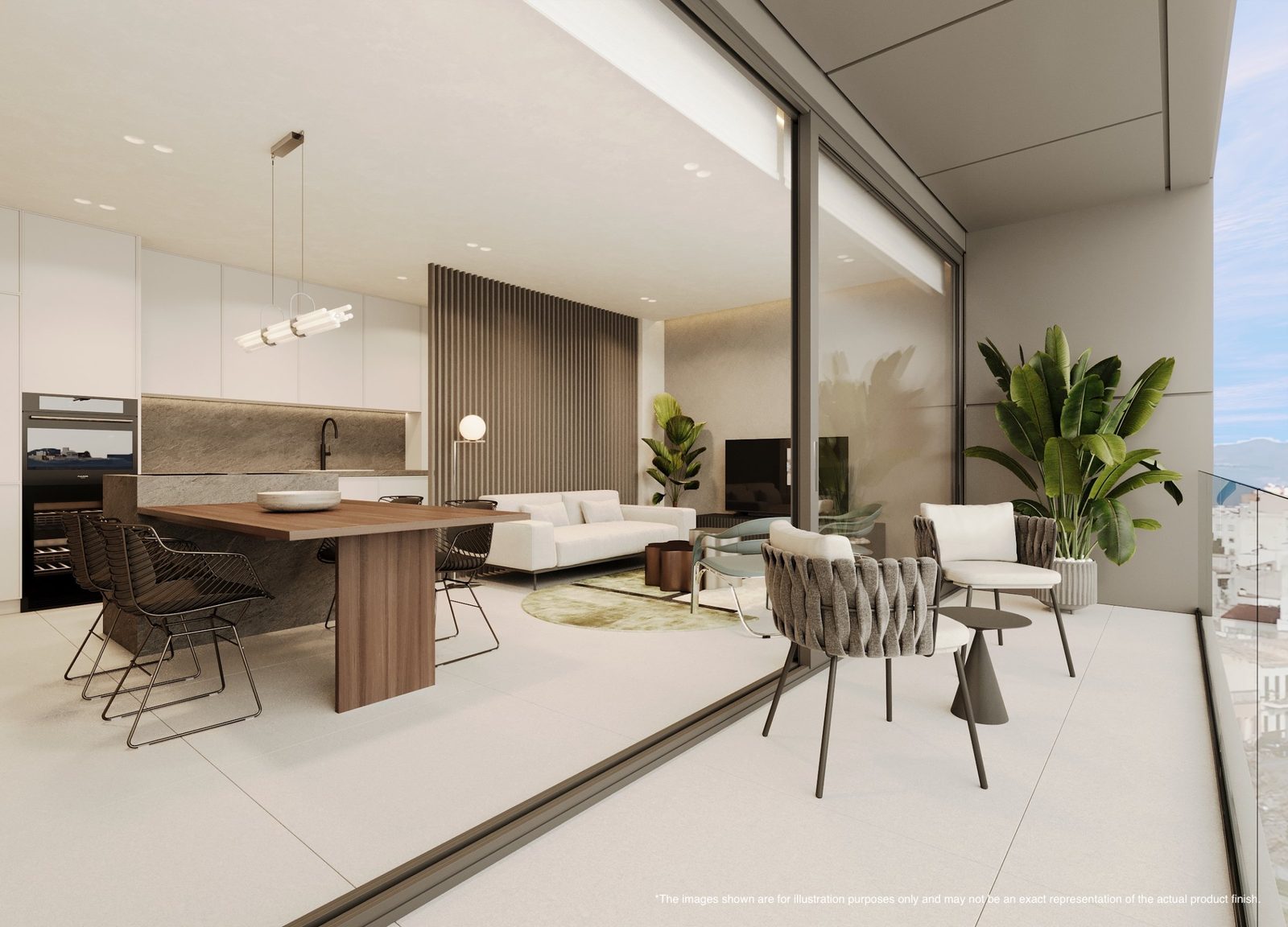 Open-plan kitchen, living