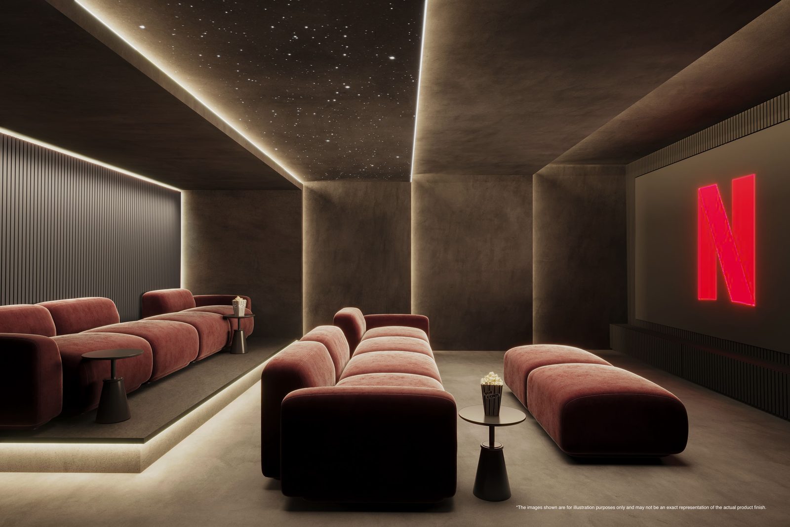 Private cinema with plush seating and illuminated ceiling in a 2-bedroom apartment in Portixol - The Estates