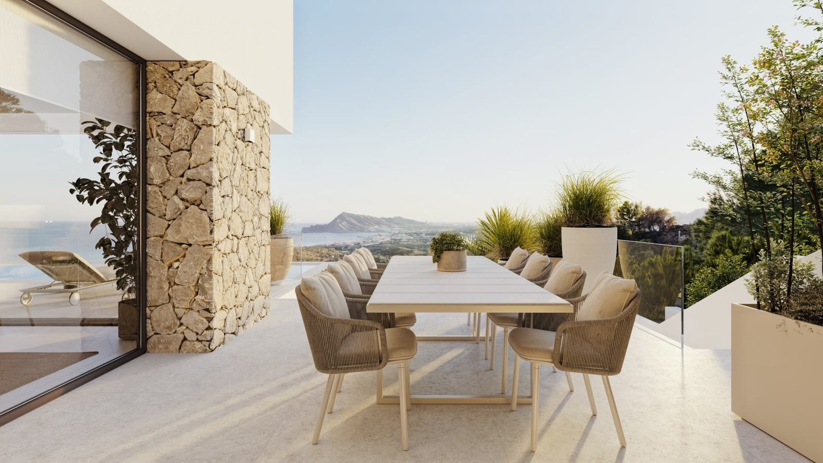 Outdoor dining terrace with panoramic sea views at a 4-bedroom villa in Altea - The Estates