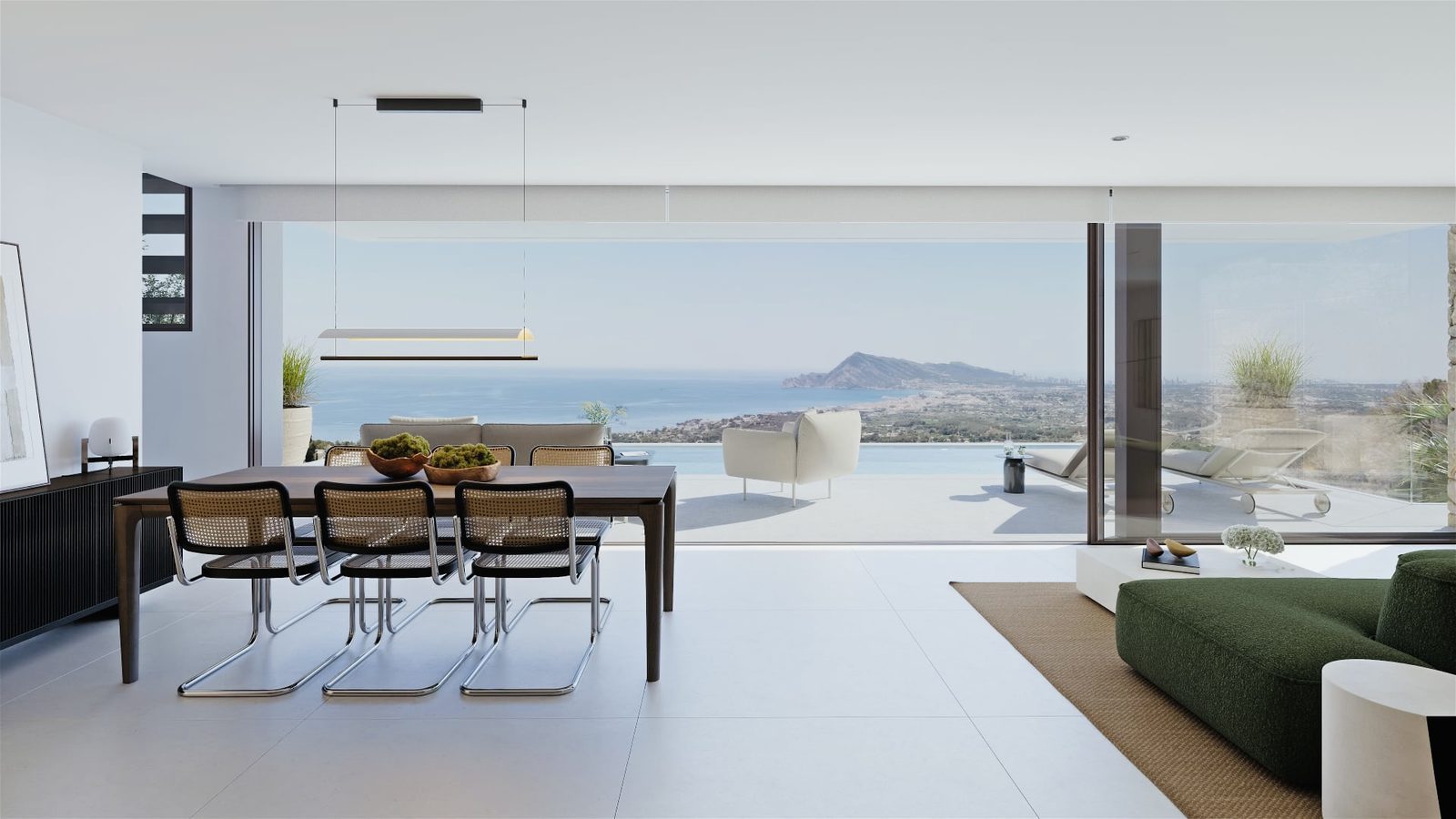 Open-plan dining and living room with panoramic sea views in a 4-bedroom villa in Altea - The Estates