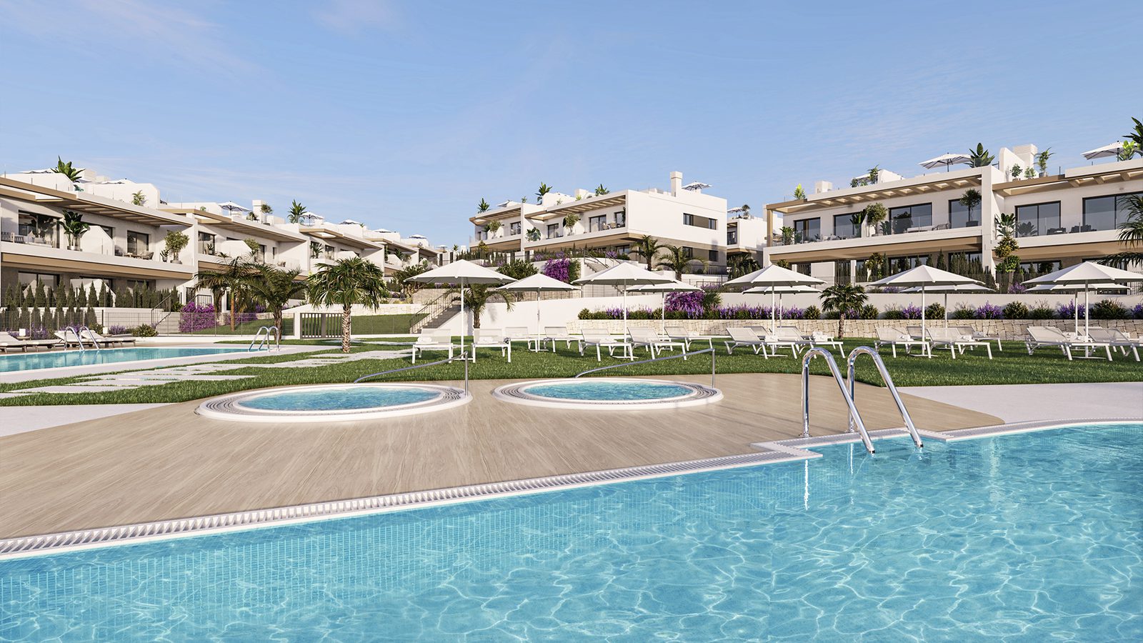 A beautiful pool and garden area of a 3-bedroom bungalow in Torrevieja - The Estates