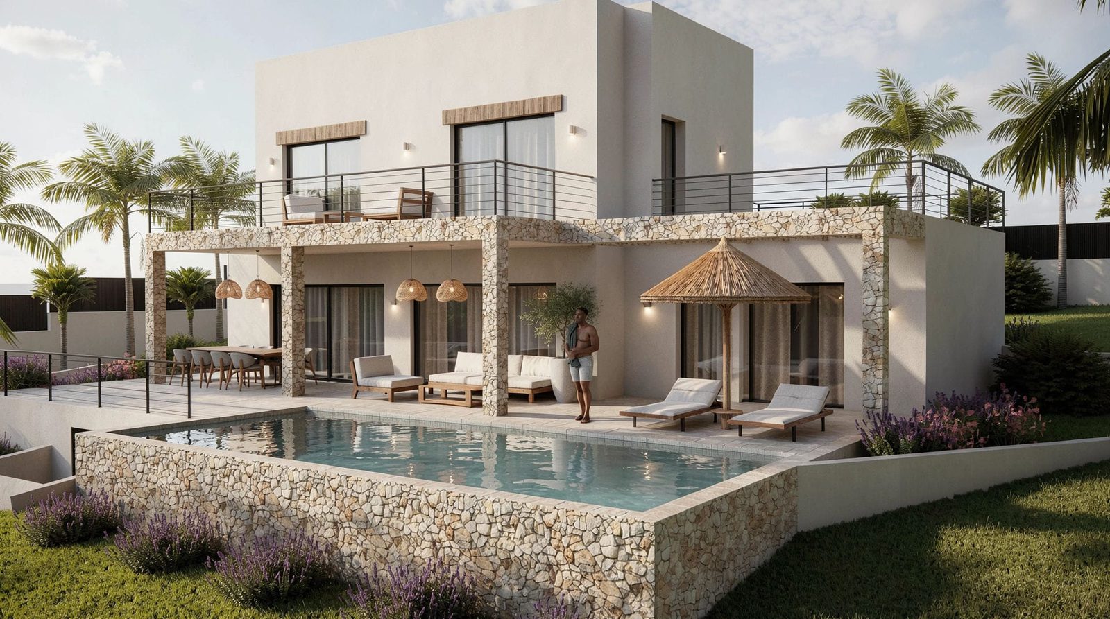 Exterior view of a modern 5-bedroom villa with a pool and garden in Jávea / Xàbia - The Estates