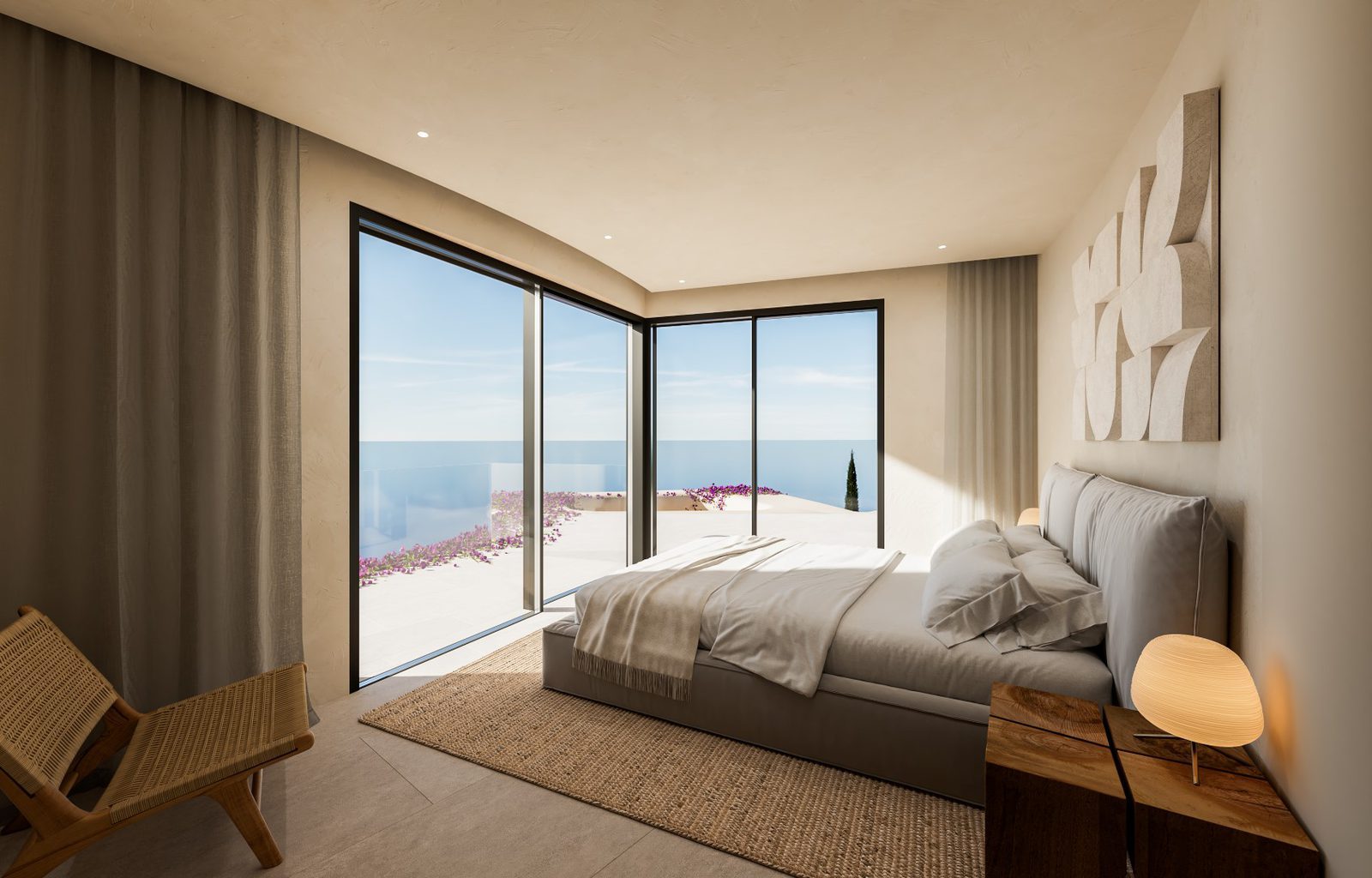 Sea-view bedroom with floor-to-ceiling windows in a 4-bedroom villa in Jávea - The Estates