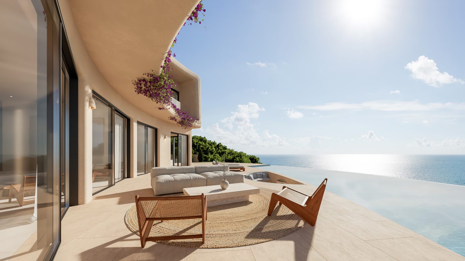 Sunlit terrace with infinity pool and panoramic sea views of a 4-bedroom villa in Jávea - The Estates