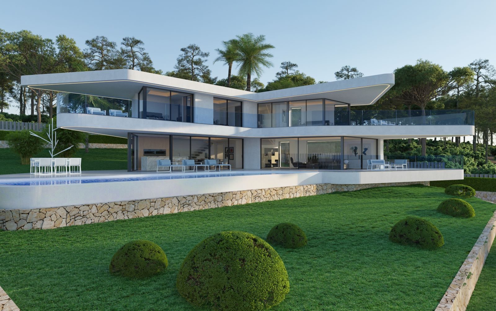 Modern villa exterior with pool and landscaped garden of a 4-bedroom villa in Jávea - The Estates