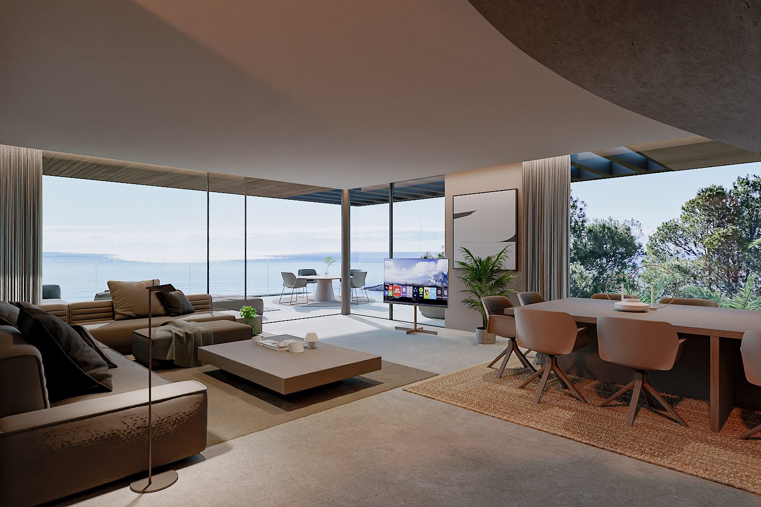 A modern living room with panoramic sea views in a 3-bedroom penthouse in Altea - The Estates