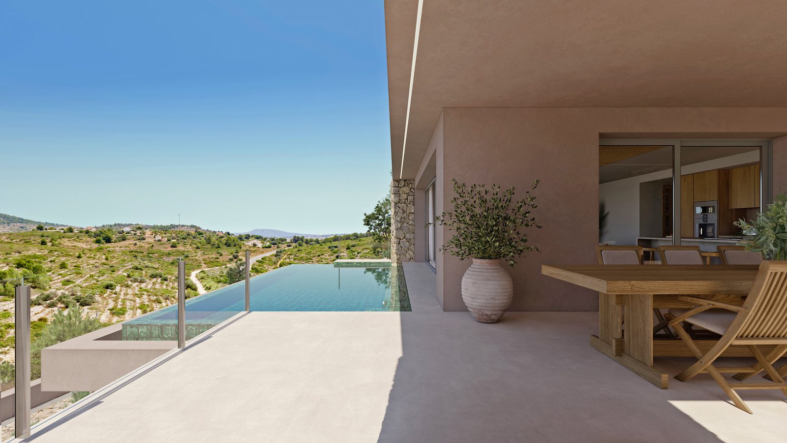 Mountain and countryside views from a terrace at a 3-bedroom villa in Lliber - The Estates