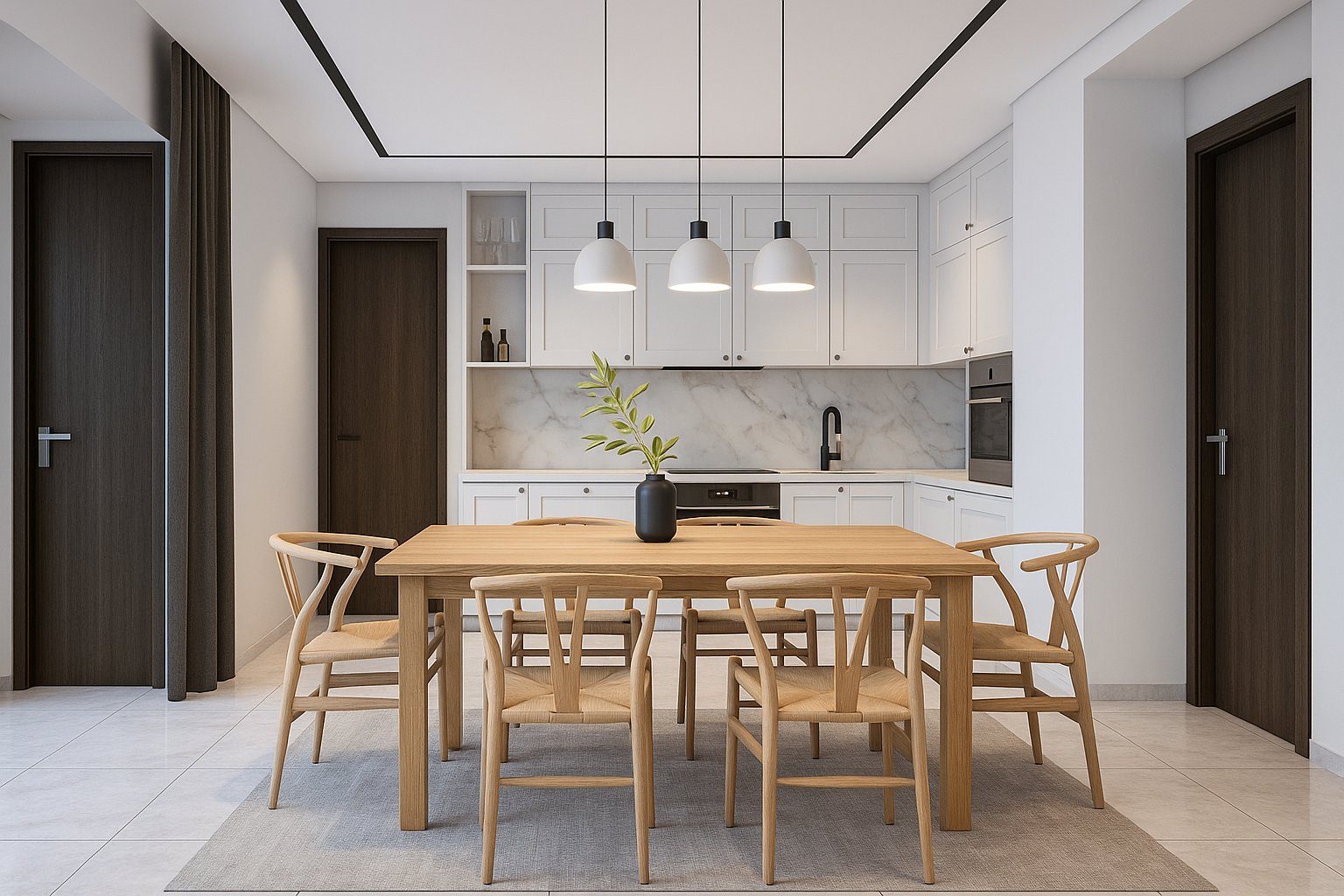 Modern kitchen and dining area of a 3-bedroom villa in Pedreguer - The Estates