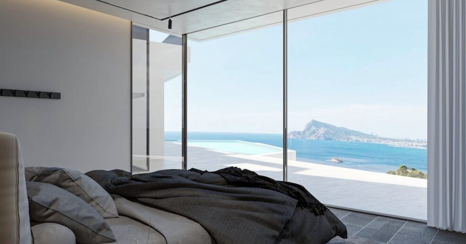 Contemporary bedroom with sea and mountain views in a 4-bedroom villa in Altea - The Estates