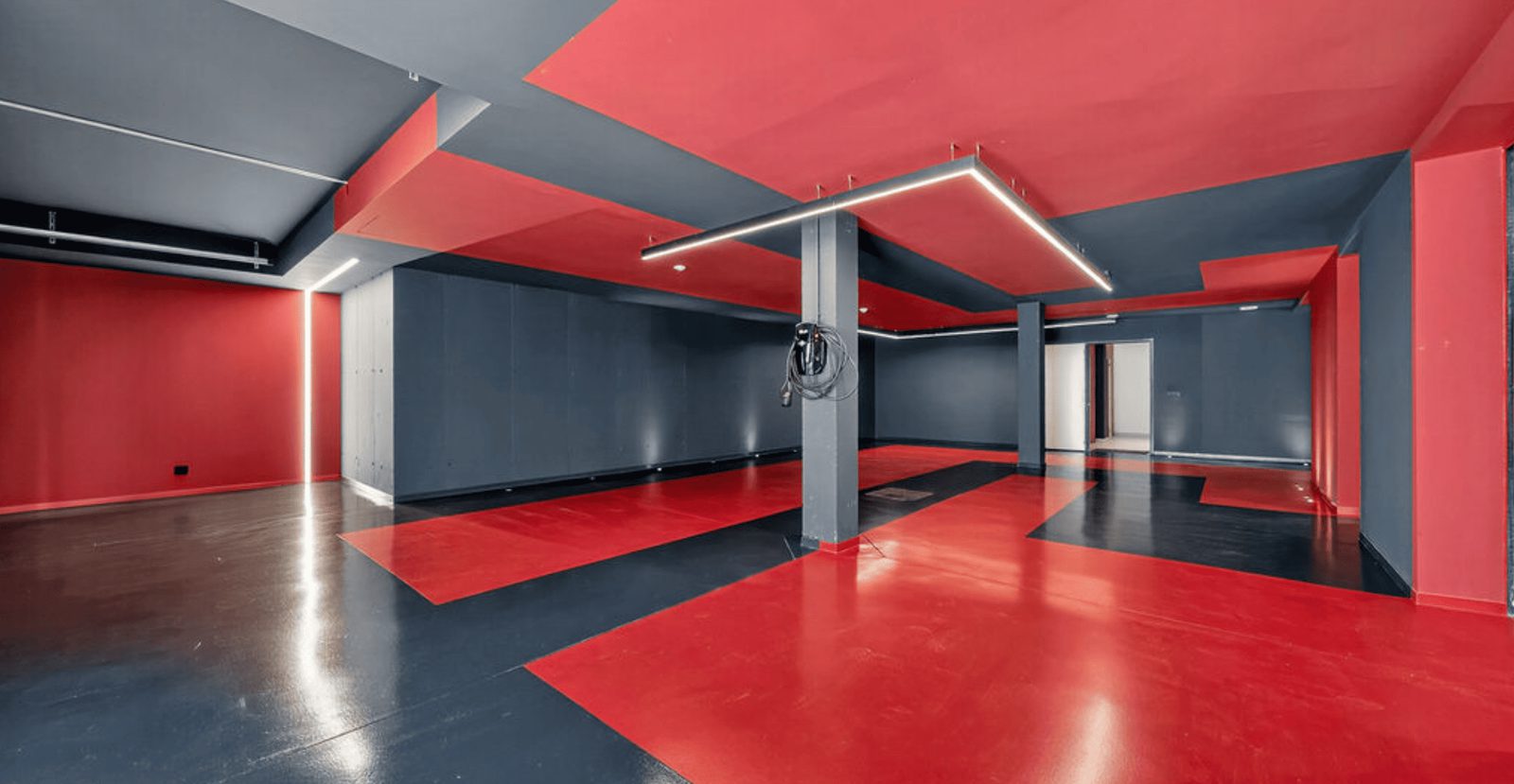 Modern red and grey interior design of a 4-bedroom villa in La Nucia - The Estates
