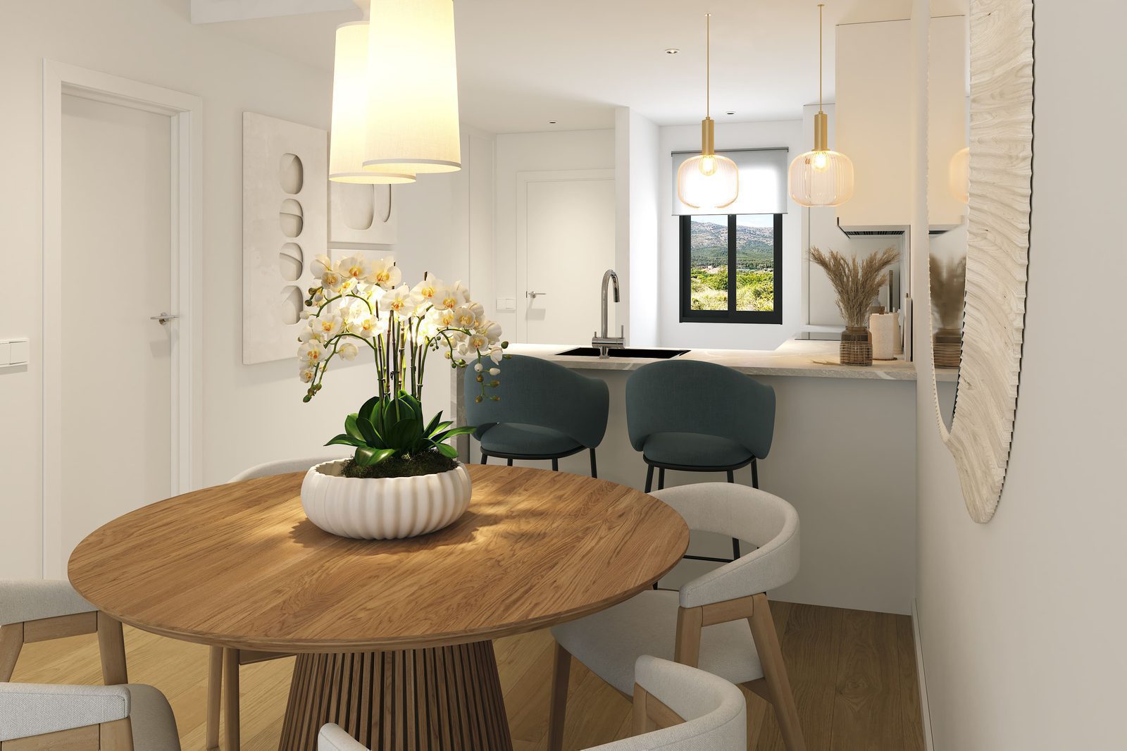 Stylish dining area with mountain views in a 2-bedroom apartment in Alfaz del Pi - The Estates