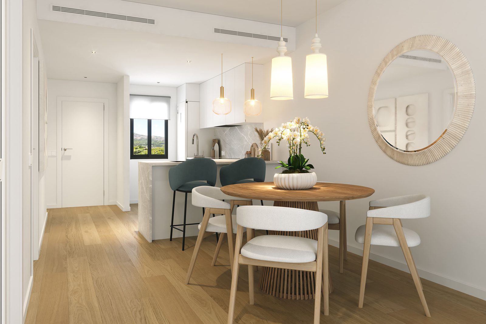 Stylish dining area with mountain views in a 2-bedroom apartment in Alfaz del Pi - The Estates