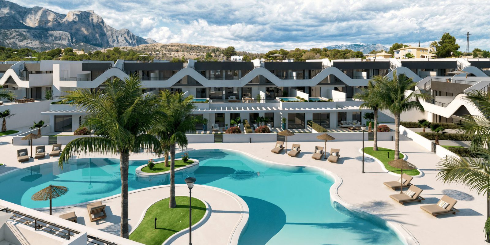 A view of the pool and apartment complex in a 2-bedroom apartment in Alfaz del Pi - The Estates