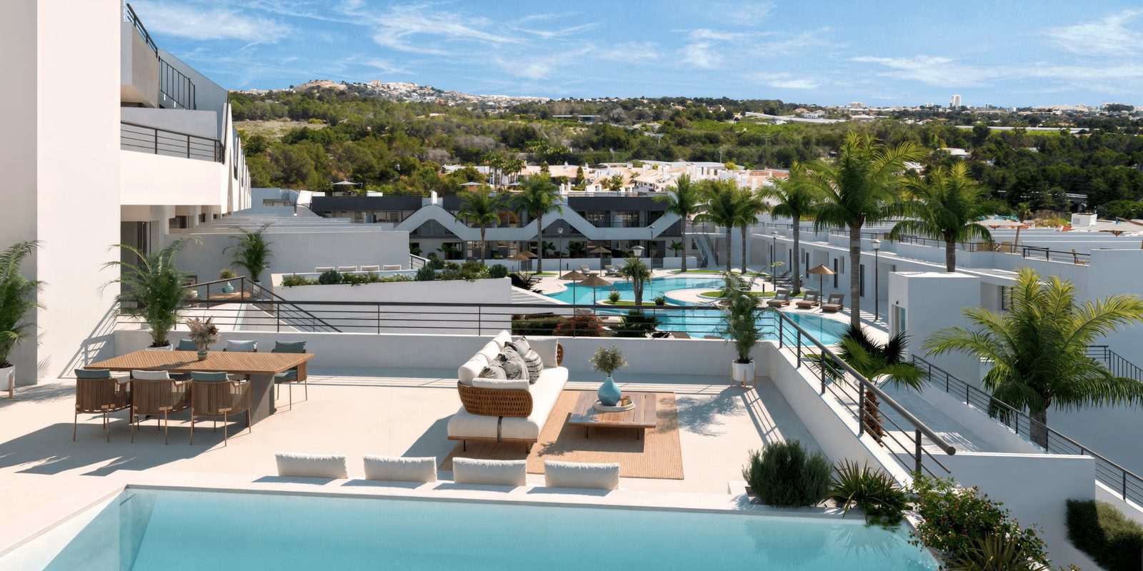 A view of the pool and terrace of a 2-bedroom apartment in Alfaz del Pi - The Estates