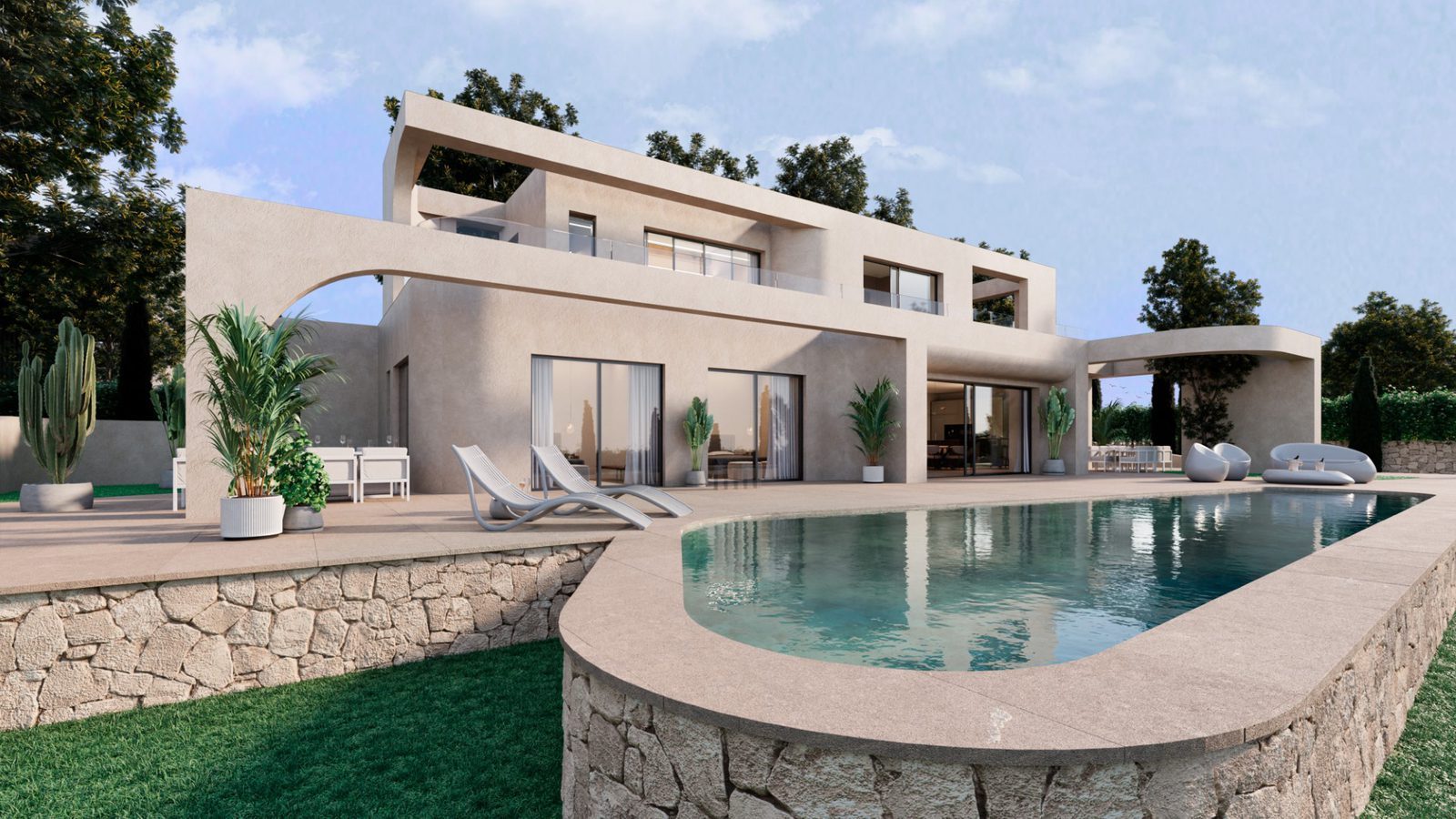 Modern exterior and swimming pool of