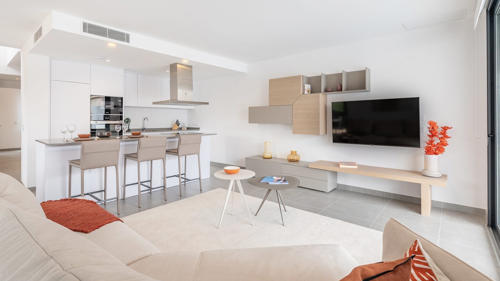 Open-plan living room and kitchen of a