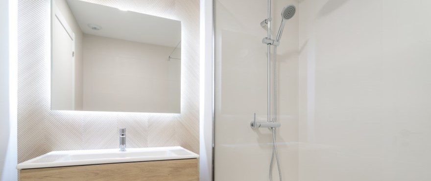 Modern bathroom with vanity,