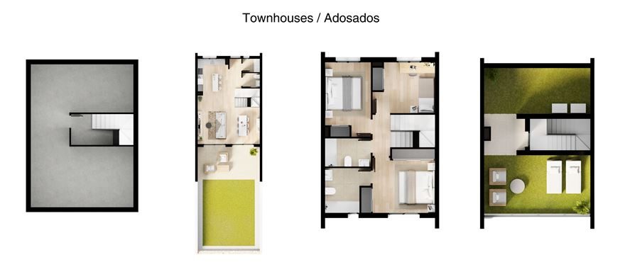 Floor plans showing the layout of a 4-bedroom villa in Finestrat - The Estates