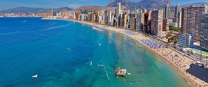 Aerial view of Benidorm beach, sea and skyline of a 4-bedroom villa in Finestrat - The Estates