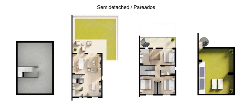 Floor plans showing the layout and gardens