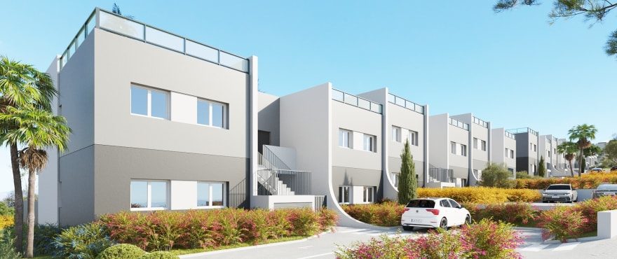 Modern white villas with rooftop terraces, landscaped gardens and parking of a 4-bedroom villa in Finestrat - The Estates