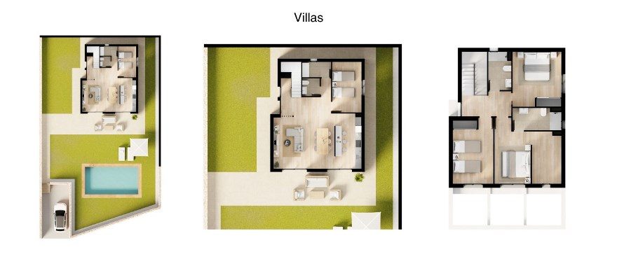 Floor plans showing the layout of a 4-bedroom villa in Finestrat - The Estates