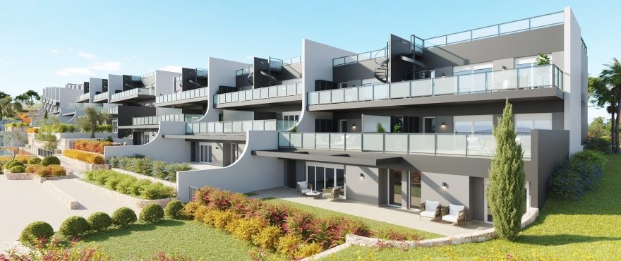 Contemporary multi-level villa with glass balconies, terraces and landscaped gardens of a 4-bedroom villa in Finestrat - The Estates