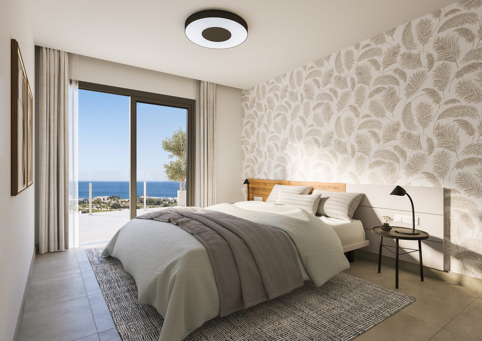 A stylish bedroom with sea and countryside views in a 3-bedroom semi-detached in Estepona - The Estates